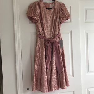 GMG Beatrix Sequin Puff Sleeve Fit & Flare Dress